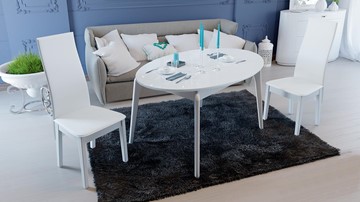 Кухонный овальный стол Марсель (СМ(Б)-102.01.12(1)), цвет  Белый/Стекло белое глянец в Артеме
