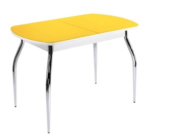 Кухонный раскладной стол ПГ-02 СТ2, белое/желтое стекло/35 хром гнутые металл в Находке
