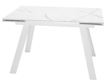 Кухонный стол раскладной DikLine SKM140 Керамика Белый мрамор/подстолье белое/опоры белые (2 уп.) в Артеме