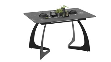 Кухонный стол раскладной Конкорд Тип 2 (Черный муар/Стекло матовое черный мрамор) в Артеме