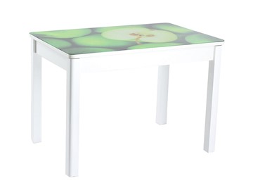 Кухонный стол раскладной Айсберг-02 СТФ, белое лдсп/зеленые яблоки/40 прямые массив белые в Артеме
