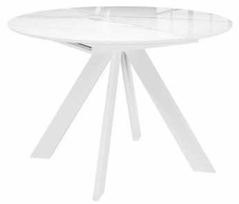 Стеклянный обеденный стол раздвижной DikLine SFC110 d1100 стекло Оптивайт Белый мрамор/подстолье белое/опоры белые во Владивостоке