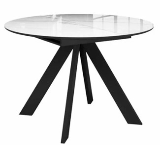 Стеклянный обеденный стол раздвижной  DikLine SFC110 d1100 стекло Оптивайт Белый мрамор/подстолье черное/опоры черные в Находке