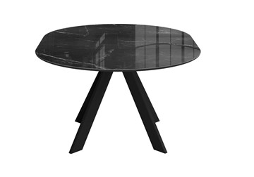Стол обеденный раздвижной DikLine SFC110 d1100 стекло Оптивайт Черный мрамор/подстолье черное/опоры черные в Артеме