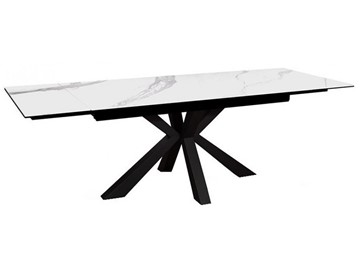 Керамический обеденный стол раздвижной DikLine SFE140 Керамика Белый мрамор/подстолье черное/опоры черные (2 уп.) в Находке