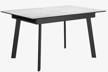 Стеклянный кухонный стол раздвижной DikLine SFA125 Стекло Белый мрамор САТИН/подстолье черное/опоры черные во Владивостоке
