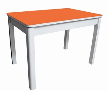 Кухонный раскладной стол Айсберг-02 СТ2, белое ЛДСП/стекло оранжевое/прямые массив белый в Артеме