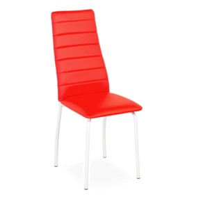Обеденный стул Волна, прошивка горизонтально, каркас металл белый, экотекс красный во Владивостоке