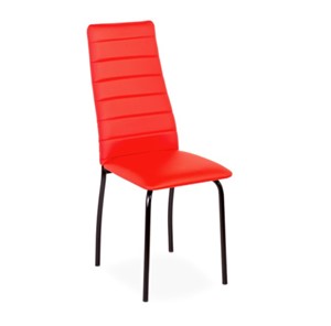 Обеденный стул Волна, прошивка горизонтально, каркас металл черный, экотекс красный во Владивостоке