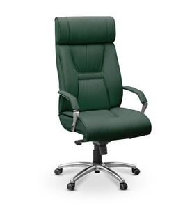 Кресло в офис Олимп X (подлокотники хром) натуральная кожа с компаньоном / зеленая NL30 во Владивостоке