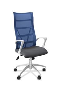 Кресло для руководителя Топ X белый каркас, сетка/ткань Bahama / синяя/серая в Артеме