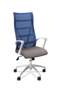 Кресло в офис Топ X белый каркас, сетка/ткань TW / синяя/серая в Артеме
