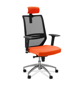 Офисное кресло для руководителя Aero lux с подголовником, сетка/ткань TW / черная/ оранжевая в Артеме