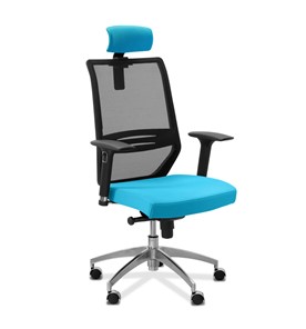 Кресло офисное Aero lux с подголовником, сетка/ткань TW / черная/голубая в Артеме