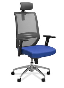 Офисное кресло для персонала Aero с подголовником, сетка/ткань TW / черная/ синяя в Артеме
