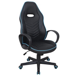 Офисное кресло BRABIX "Flame GM-004", экокожа, черное/голубое, 532498 в Уссурийске