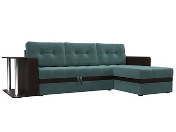 Угловой диван для гостиной Атланта М, Бирюзовый/Коричневый (велюр/экокожа) во Владивостоке