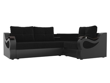 Угловой раскладной диван Митчелл, Черный/Черный (велюр/экокожа) во Владивостоке