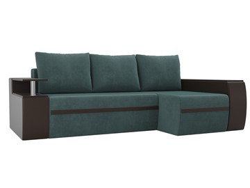 Угловой диван с оттоманкой Ричмонд, Бирюзовый/Коричневый (велюр/экокожа) во Владивостоке