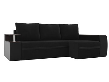Угловой диван с оттоманкой Ричмонд, Черный/Черный (велюр/экокожа) во Владивостоке