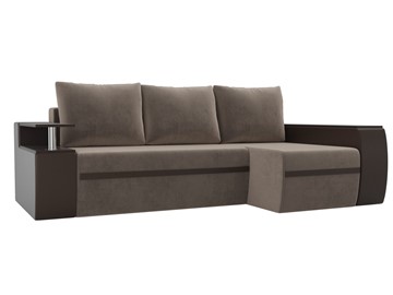 Угловой диван с оттоманкой Ричмонд, Коричневый/Коричневый (велюр/экокожа) во Владивостоке