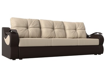 Прямой диван Меркурий еврокнижка, Бежевый/коричневый (экокожа) в Артеме