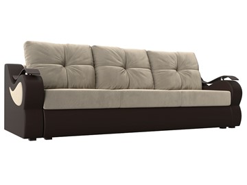 Прямой диван Меркурий еврокнижка, Бежевый/коричневый (вельвет/экокожа) в Артеме