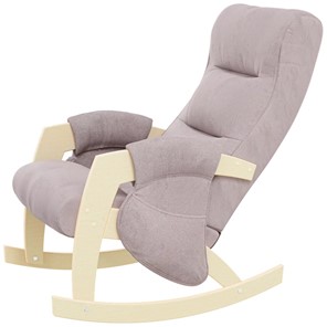 Кресло-качалка ЭЛИТ с карманами Джанни (каркас дуб, сиденье серо-розовое) в Уссурийске