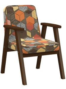Кресло Ретро ткань геометрия коричневый, каркас орех в Находке