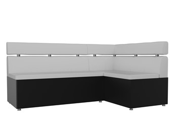 Прямой кухонный диван Классик угловой, Белый/Черный (экокожа) в Артеме