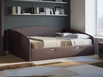 Двуспальная кровать Bono 160х200, Экокожа (Коричневый) в Артеме