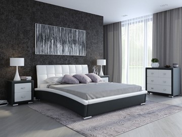 Спальная кровать Corso-1L 140x200, Экокожа (Черный с белым) во Владивостоке