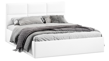 Кровать в спальню с подъемным механизмом с заглушиной Стелла тип 1 (Экокожа белая Polo) в Артеме
