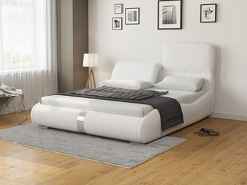 Кровать с мягкой спинкой Лукка 160х200, Экокожа (Белый) во Владивостоке
