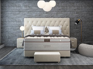 Кровать в спальню Luxe/Podium M 160х200, Флок (Велсофт Бежевый) в Артеме