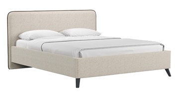 Двуспальная кровать с механизмом Миа, 160 Bravo white (светло-бежевый) / кант Лайт 10 Велюр (коричневый) + кроватное дно во Владивостоке