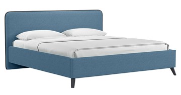 Двуспальная кровать с механизмом Миа, 180 Bravo blue (светло-синий) / кант Лайт 10 Велюр (коричневый) + кроватное дно во Владивостоке