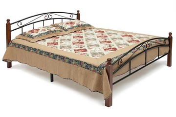 Кровать с основанием AT-8077 дерево гевея/металл, 120*200 см (middle bed), красный дуб/черный в Артеме