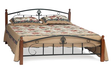 Кровать с основанием РУМБА (AT-203)/ RUMBA дерево гевея/металл, 140х200 см (double bed), красный дуб/черный во Владивостоке
