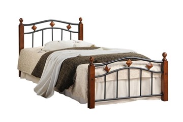 Спальная кровать AT-126 дерево гевея/металл, 90*200 см (Single bed), красный дуб/черный во Владивостоке