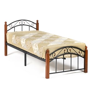 Спальная кровать AT-8077 дерево гевея/металл, 90*200 см (Single bed), красный дуб/черный в Артеме