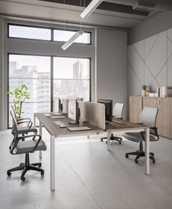 Комплект офисной мебели Комфорт КФ (дуб шамони темный) на белом металокаркасе в Уссурийске