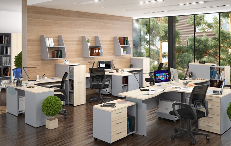 Комплект офисной мебели OFFIX-NEW для 4 сотрудников с двумя шкафами во Владивостоке - изображение 1
