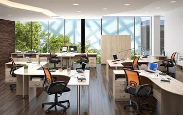 Комплект офисной мебели SIMPLE с эргономичными столами, тумбами, шкафами в Находке
