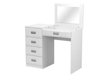 Косметический стол Como/Veda, с зеркалом, 4 ящика, левый, ЛДСП белый/кайман белый в Артеме