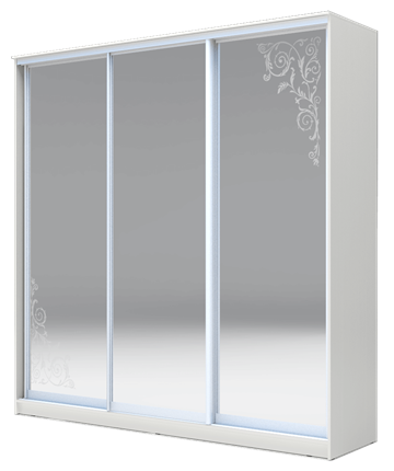 Шкаф 3-х дверный 2400х2000х620 три зеркала, наполнение №1, Орнамент ХИТ 24-20-656-09 Белая Шагрень во Владивостоке - изображение