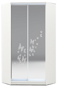Шкаф угловой 2200х1103, ХИТ У-22-4-66-05, бабочки, 2 зеркала, белая шагрень во Владивостоке