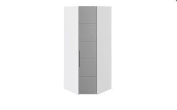 Распашной шкаф угловой Наоми с зеркальной правой дверью, цвет Белый глянец СМ-208.07.07 R в Артеме