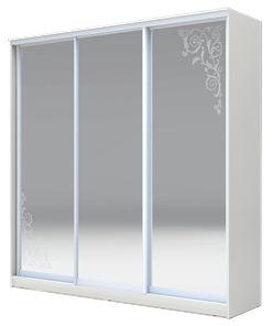 Шкаф 3-х дверный 2300х1770х620 три зеркала, Орнамент ХИТ 23-18-656-09 Белая Шагрень во Владивостоке