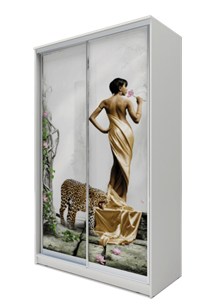 Шкаф 2-х створчатый 2400х1682х620, Девушка с леопардом ХИТ 24-17-77-03 Белая шагрень во Владивостоке - изображение